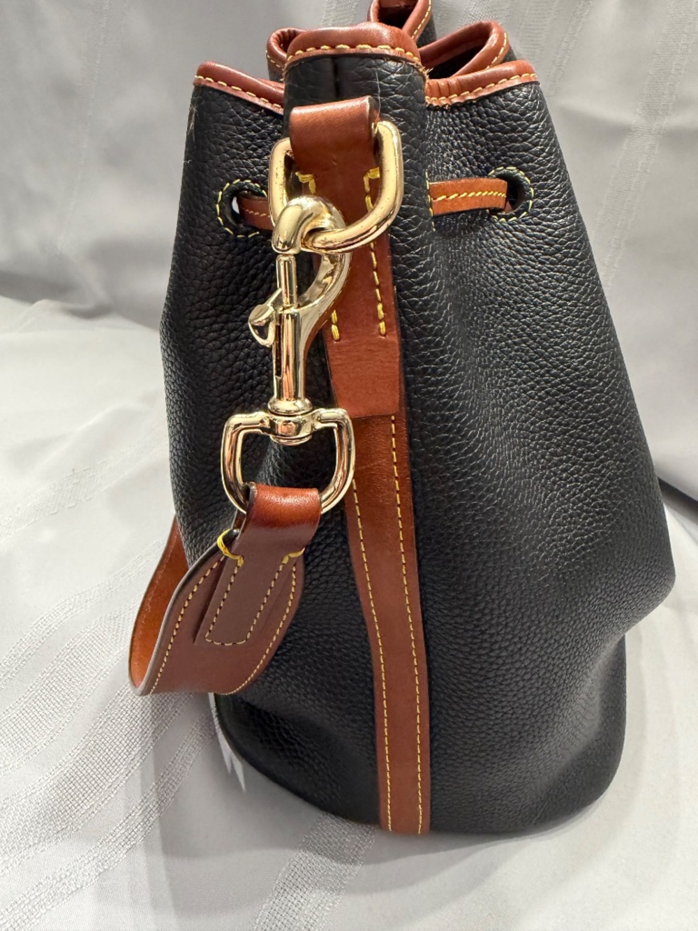Dooney & Bourke Black Pebbled Leather Drawstring Bag - Picture 4 of 10